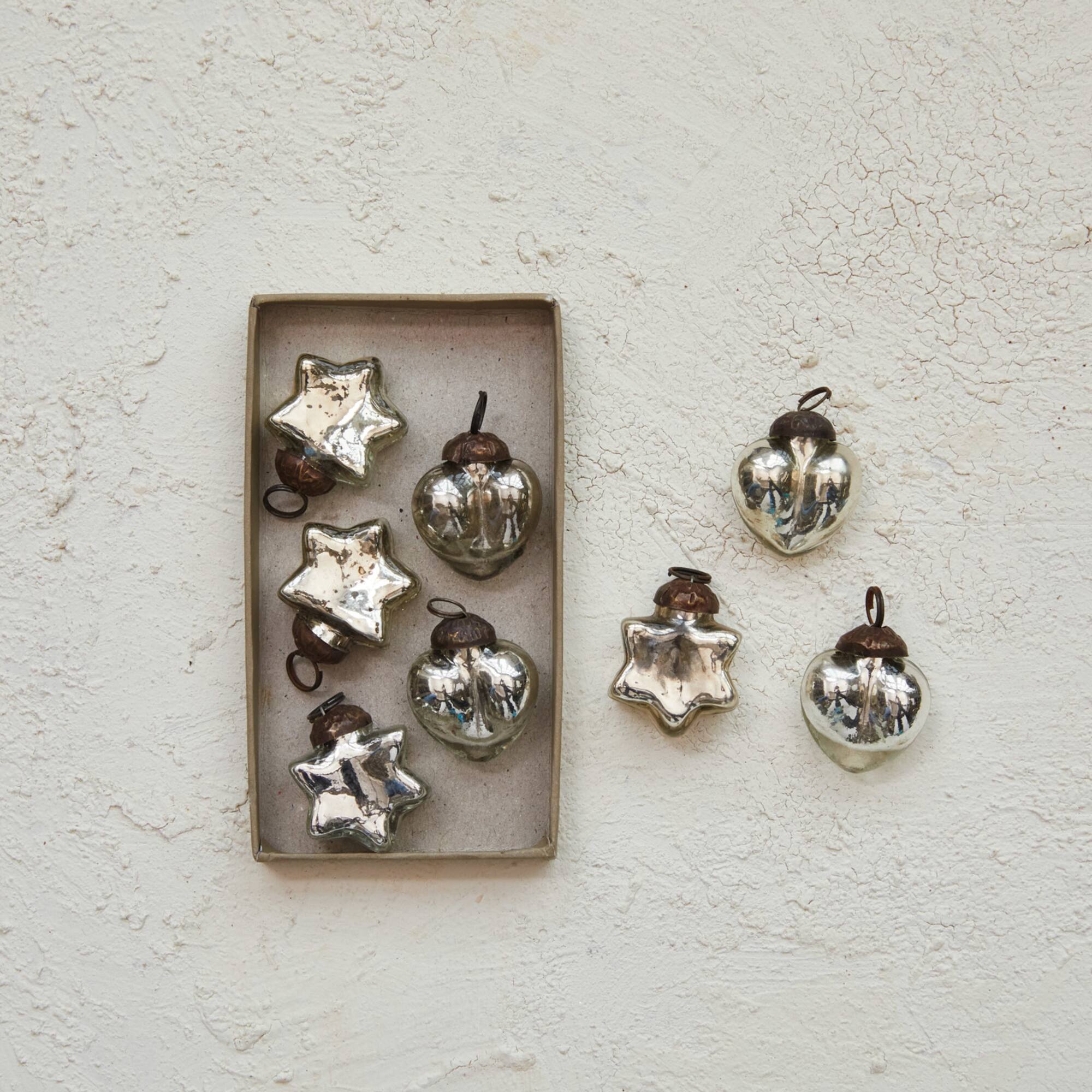 Hello Honey® 8 Pack 1.25" Silver Mercury Glass Heart & Star Ornaments